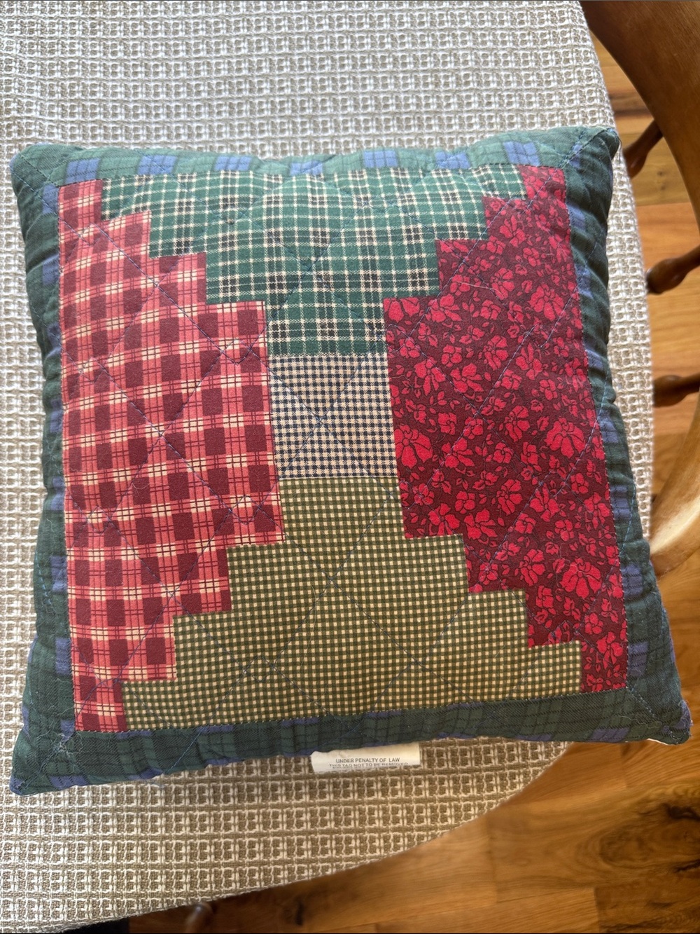 Handcrafted Holiday Patchwork Throw Pillow in Red and Green